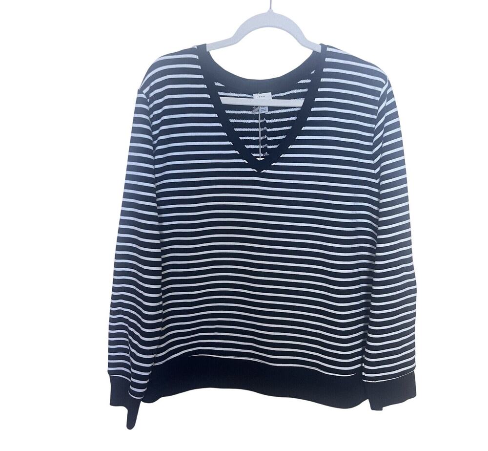 A New Day Women's Black Cream Striped Long Sleeve V-Neck Pullover 2XL NWT